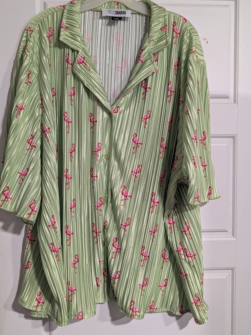 Chaser Light Green Pink Flamingo Button Up